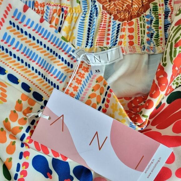 ANI Tropical 2 Piece Set Ruffle Crop Top & High Waist Wide Leg Pants Resortwear - Picture 13 of 15